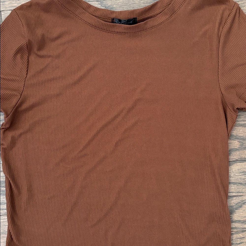 Splash Brown Ribbed Short Sleeve Tee - Picture 4 of 8